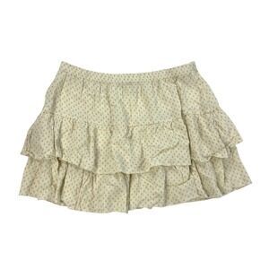 Brandy‎ Melville Mini Skirt Womens One Size Tan Cream Floral Ruffle Tie Boho